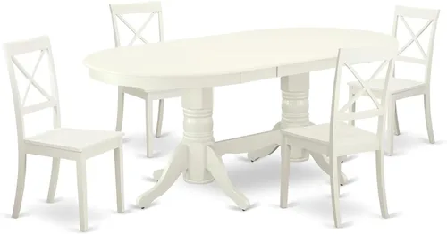 Miniatura 17 de HomeStock El juego de mesa de comedor de 5 piezas incluye una mesa de cocina ovalada con hojas y 4 sillas de comedor Parson de piel sintética