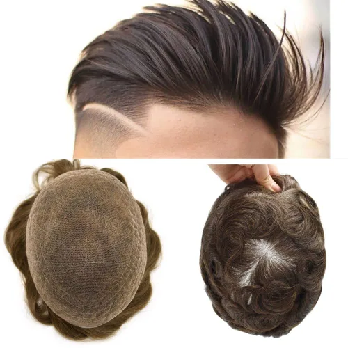 Miniatura 135 de PUNRU HAIR Completo Swiss Lace Toupee para hombres Sistema de cabello humano real Sistema de reemplazo de cabello humano para hombre Toupee