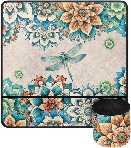 Miniatura 16 de Tapete para máquina de coser de teñido anudado con bolsillos, impermeable, organizador para máquina de coser para reducir el ruido, tapete protector