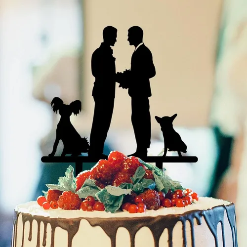 Miniatura 12 de Decoración rústica para tartas de boda del mismo sexo, silueta de novios, decoración para tartas de boda con Rottweiler y Basset Hound Novio y Novio