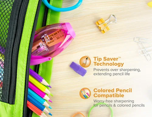 Miniatura 7 de Bostitch Sacapuntas de oficina, manual, Twist-n-Sharp con bandeja de virutas, niños, niñas, lápices de colores, paquete de 3, azul, naranja, rosa