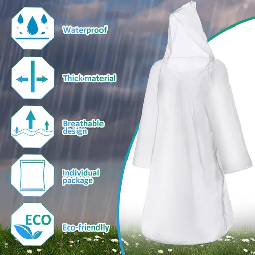 Miniatura 3 de 200 Ponchos de lluvia desechables para adultos, poncho de lluvia de emergencia a granel, transparente, impermeable, desechable, envuelto