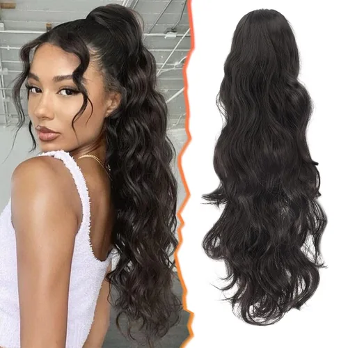 Miniatura 11 de BARSDAR Extensiones de cola de caballo con clip de garra, extensiones de cabello corto ondulado negro de 14 pulgadas para mujer, extensiones