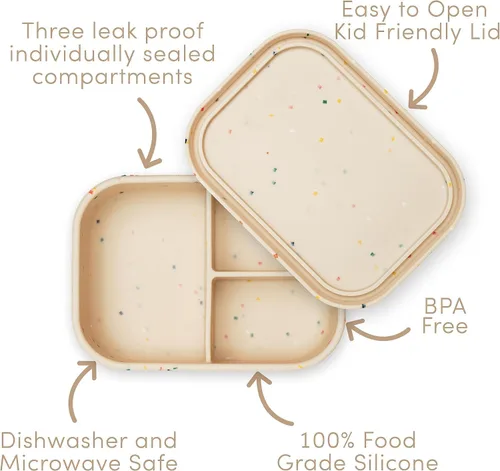 Miniatura 3 de Ullabelle Caja Bento para niños, 3 compartimentos, lonchera a prueba de fugas para bebé, contenedor de aperitivos sin BPA, lonchera dividida