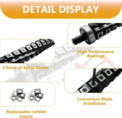 Miniatura 2 de Cabezal de corte helicoidal en espiral de 13 pulgadas para cepilladora DeWalt DW735 DW735X, cabezal de corte helicoidal, 4 filas, 60 insertos