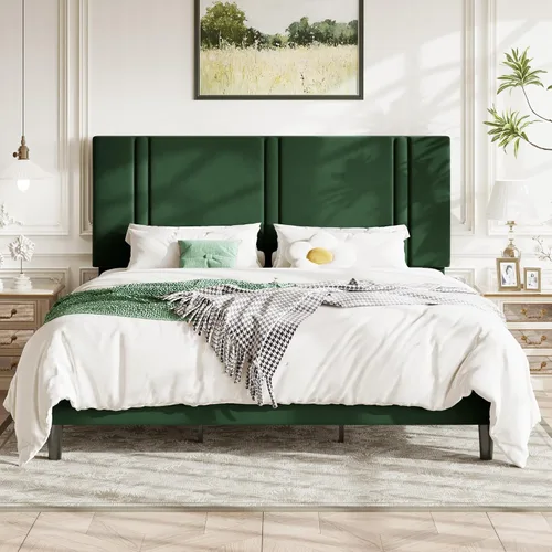 Miniatura 18 de Allewie Marco de cama de plataforma de tamaño matrimonial con cabecera ajustable, tapizado de terciopelo de felpa, canal vertical acolchonado, Negro