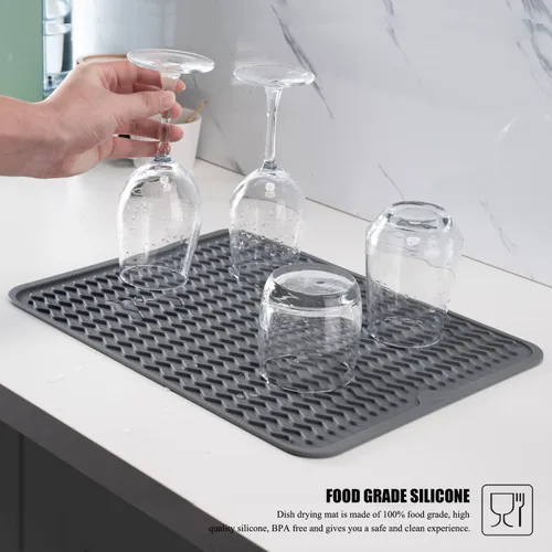 Miniatura 5 de Tapete de silicona para secar platos, antideslizante, fácil de limpiar, tapete escurridor de platos grande resistente al calor para encimera