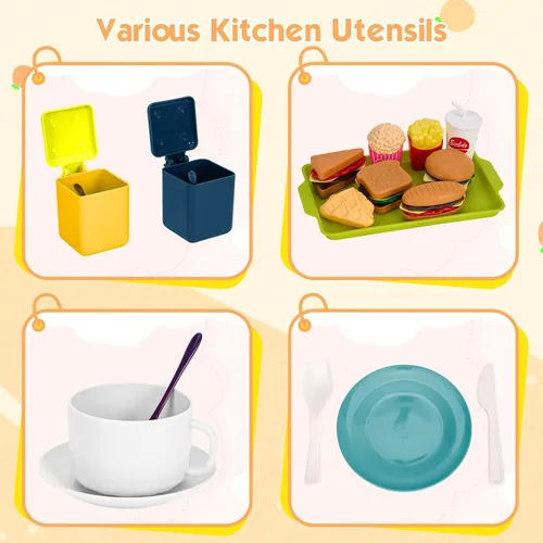 Miniatura 7 de 118 piezas de mini accesorios de cocina para niños, juego de cocina de simulación con utensilios de cocina, vajilla y 2 juegos de frutas, regalo
