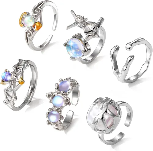 KISS WIFE Cute Rings Set Multi-style available Y2K Preppy Aesthetic Ring Sets for Teen Girls Women, Colorful Trendy Jewelry Gold Stackable Joint