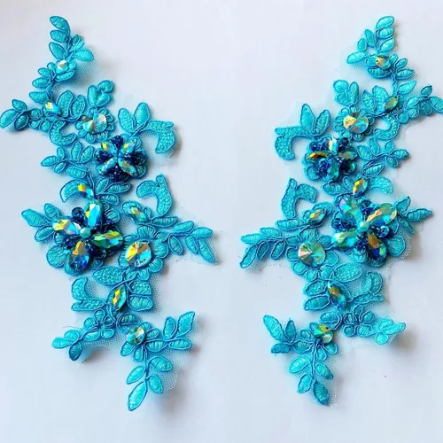 Miniatura 18 de Parches de tela de encaje fino bordados con diamantes de imitación bordados, decoración de vestido para coser en lentejuelas cuentas, accesorio