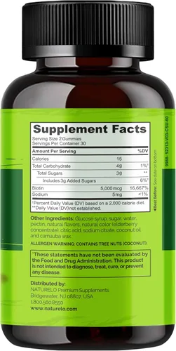 Miniatura 7 de NATURELO Gomitas de biotina - Apoya el cabello, la piel y las uñas saludables - Alta potencia 2500 mcg - Sin OMG, sin gluten - 60 gomitas