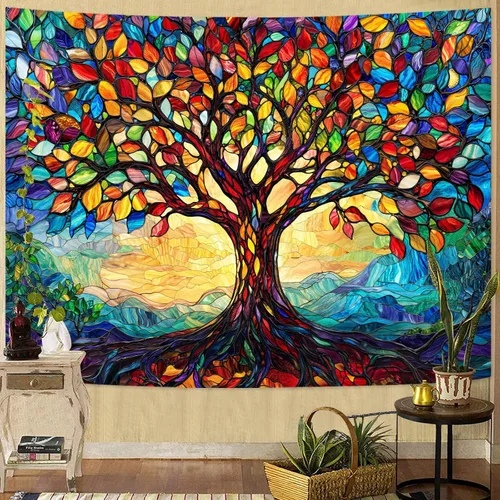 Miniatura 14 de Lunerfex Tapiz de árbol de la vida, tapiz de pared de fase lunar, tapices verdes para dormitorio, techo, tapices para colgar en la pared