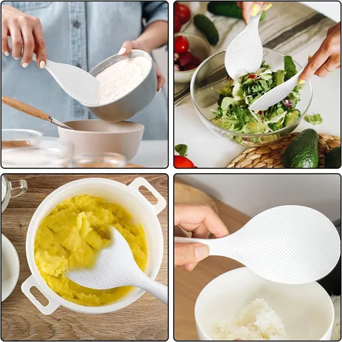 Miniatura 5 de FireKylin 2 piezas de pala de arroz de plástico, espátula de cuchara de arroz antiadherente, cuchara de olla de arroz resistente al calor (blanco)