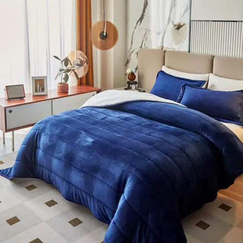 Miniatura 13 de Manta de cama gruesa de franela de lujo de 3 capas, tamaño individual, manta sherpa de terciopelo de felpa suave con 2 fundas de almohada, pesada
