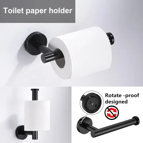 Miniatura 4 de Juego de 6 piezas de accesorios de ferretería de baño negro mate, anillo para toalla de mano, barra redonda para toallas de 16 y 23.6 pulgadas