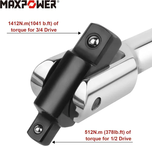 Miniatura 3 de MAXPOWER Barra de disyuntor de 24 pulgadas de doble transmisión con mango flexible de transmisión de 3/4 de pulgada y de 1/2 de pulgada