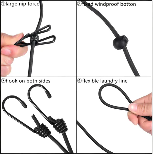Miniatura 4 de 1 paquete de tendedero portátil con 12 pinzas para la ropa, tendedero de viaje elástico, retráctil, línea de ropa elástica para patio trasero, hotel
