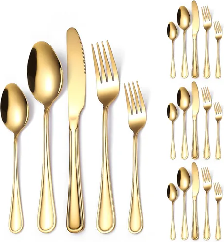 Miniatura 26 de Modern Silverware - Juego de cubiertos martillados de acero inoxidable de 20 piezas para 4 personas, incluye tenedores, cucharas, cuchillos, plateado