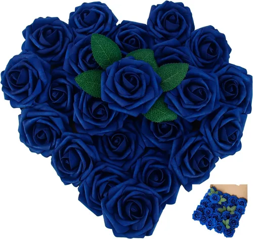 Miniatura 19 de 25 rosas artificiales de color púrpura con tallo largo, de espuma falsa con sensación real, para decoración, ramos de boda, centros de mesa, ducha