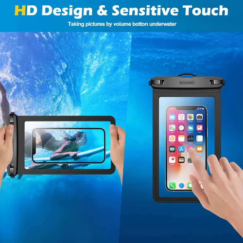 Miniatura 5 de Paquete de 4 fundas impermeables grandes para teléfono de 10.5" - Soporte transparente para celular bajo el agua - Bolsa seca universal a prueba
