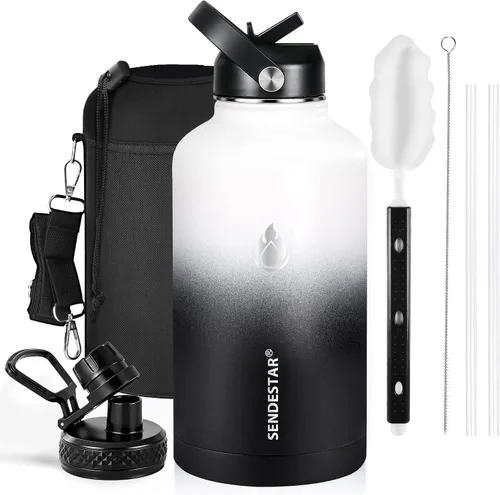 Miniatura 55 de SENDESTAR Botella de agua aislada de 24 onzas, boca ancha, botella de agua de 24 onzas con tapa con popote, tapa de boquilla, acero inoxidable