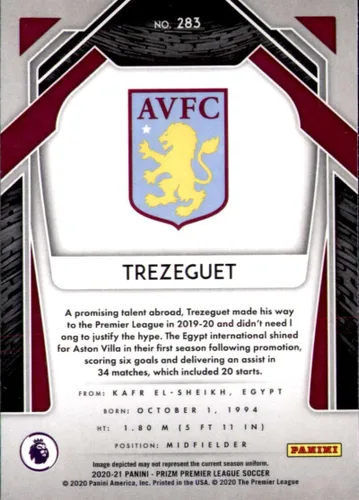 Miniatura 2 de 2020-21 PANINI PRIZM PREMIER LEAGUE #283 TREZEGUET ASTON VILLA FÚTBOL OFICIAL DE FÚTBOL