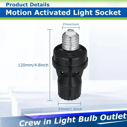 Miniatura 2 de Hortsun 3 tomas de luz con sensor de movimiento, enchufe inteligente de rosca compatible con E26/E27 con control de luz nocturna de encendido