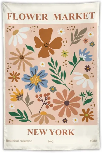 Chordity Tapiz estético de mercado de flores botánicas en colores pastel danés, tapiz para colgar en la pared, bandera decorativa para decoración