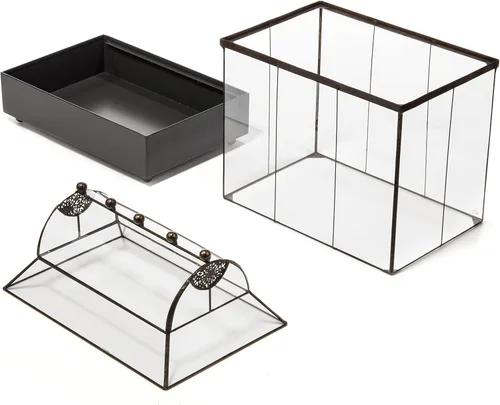 Miniatura 9 de H Potter Estuche grande de terrario Wardian de vidrio con vidrio curvo, maceta de mesa para interior con base de metal, exhibición decorativa
