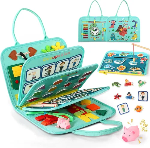 Tabla de actividades para niños pequeños de 1 año, juguete Montessori, libro sensorial ocupado para niños de 1 a 3 años, juego de pesca, habilidades
