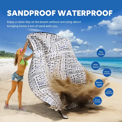 Miniatura 4 de ZAZE Mantas de picnic para playa con estacas, gruesa de 3 capas, impermeable, a prueba de arena, alfombra de gran tamaño de 80 x 80, plegable, extra