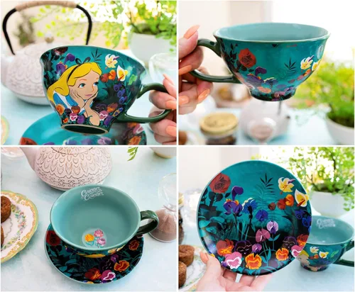 Miniatura 5 de Disney Alicia en el país de las maravillas - Juego de taza de té y platillo de cerámica de 12 onzas Juego de regalo de fiesta de té para café