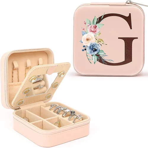 Pequeño organizador de joyas de viaje, un mini joyero con inicial, estuche esencial de viaje para mujeres y niñas, joyero azul personalizado,