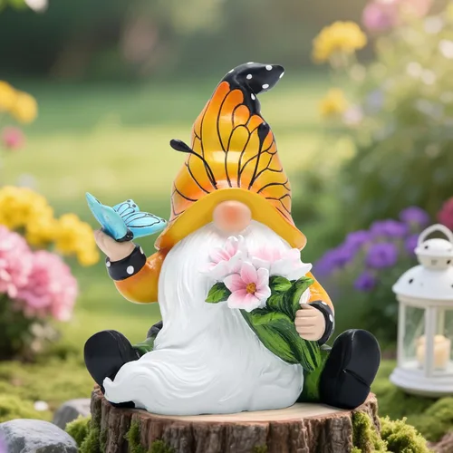 Miniatura 4 de Hodao Decoraciones de gnomos de mariposa de primavera para mesa del hogar, porche, jardín, patio, mariposa, elfo, decoración de figuras de gnomos