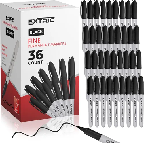 Miniatura 7 de EXTRIC Marcadores permanentes negros, 12 marcadores de punta fina, secado rápido, funciona en madera, papel, plástico, metal y vidrio, para uso