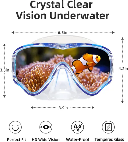 Miniatura 7 de EverSport Gafas de natación para adultos con cubierta para la nariz, máscara de buceo transparente antivaho amplia visión sin borrosidad para Azul