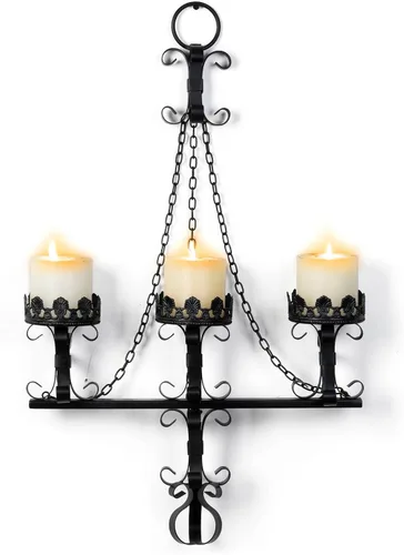 Miniatura 7 de Portavelas de Pared Gótico para Velas Cónicas (Juego de 2) Diseño de Corona y Cetro de Hierro Negro Decoración de Pared Victoriana para Sala