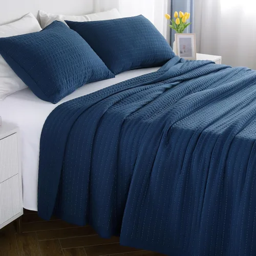 Miniatura 10 de Juego de edredón individual – 68 x 86 pulgadas, colcha ligera de 3 capas suave lavada con acolchado de bloqueo múltiple, ropa de cama nórdica