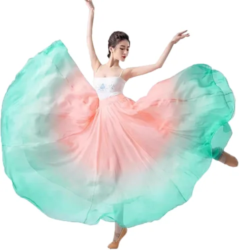 720 Falda de baile lírico de hadas de 35 pulgadas de largo para mujer, falda de swing de color degradado, trajes de baile de ballet