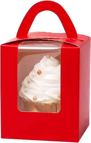 Miniatura 20 de qiqee Cajas individuales de cupcakes de Navidad, 50 unidades, cajas de magdalenas individuales con ventana 3.7 "3.7" x 4.5 " caja de magdalenas