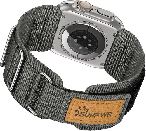 Miniatura 2 de Paquete de la resistente correa de nailon con velcro para Apple Watch (gris/negro)
