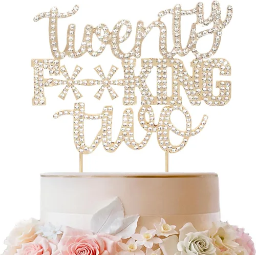 Miniatura 25 de LINGTEER Veintiún divertidos adornos dorados para tartas con diamantes de imitación – Saludos a los 21 años de edad, decoración de centros de mesa