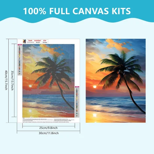 Miniatura 2 de SENQAO Kits de Arte de Diamantes de Atardecer en la Playa para Adultos, Kits de Arte de Diamantes 5D de Atardecer Paisaje para Hacerlo Tú Mismo
