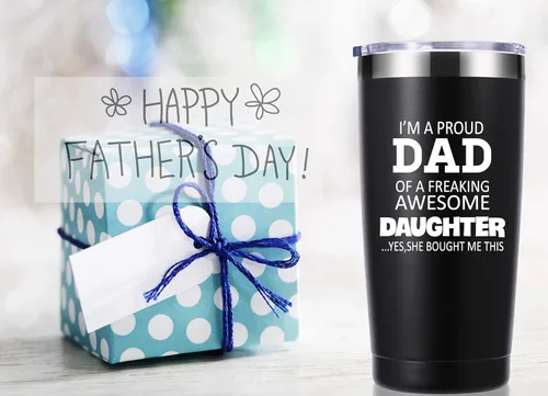 Miniatura 3 de momocici Vaso de 20 onzas con texto en inglés "I'm a Proud Dad of a Freaking Awesome Daughter". Regalos para papá de hija, hijo, esposa, cumpleaños