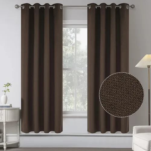Miniatura 51 de KEQIAOSUOCAI Cortinas de lino 100% opacas de 100 pulgadas de largo, 2 paneles para dormitorio, estilo casa de campo moderna, completamente negro
