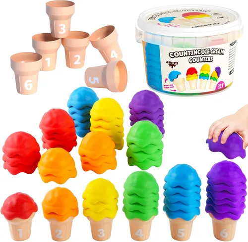 Miniatura 8 de NEOROD Juego de 90 juguetes de aprendizaje de matemáticas de osos para contar arcoíris, clasificación de colores y aprendizaje de matemáticas, juego
