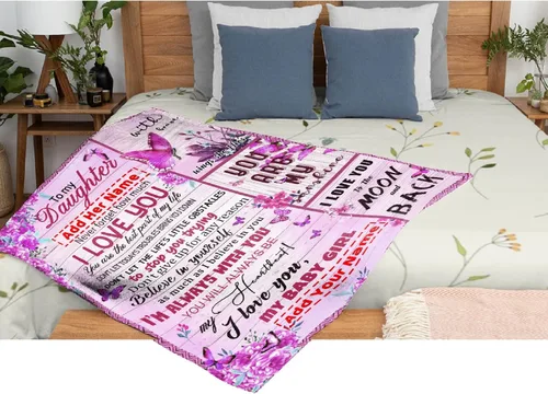 Miniatura 9 de Manta personalizada para mi hija de mamá y papá 40x50 pulgadas, manta ligera de franela, regalo con nombre personalizado, manta súper suave y cómoda