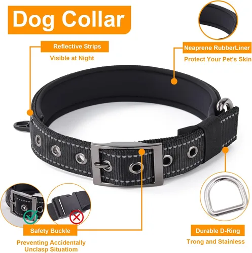 Miniatura 3 de Annchwool Arnés para perro sin tirones, juego de collar y correa reflectante resistente - Correa para perro con doble asa y clip de cinturón