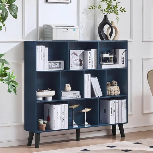 Miniatura 17 de LEYAOYAO Estantería de 5 cubos de 3 niveles con patas, estante negro menta para libros para niños, bonito organizador de almacenamiento, estantes