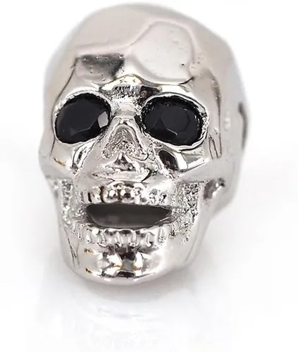 Miniatura 2 de Dijes de cuentas de cabeza de calavera para hombre, pulsera original, fabricación de joyas, 0.315 x 0.512 in (10 unidades, plateado)